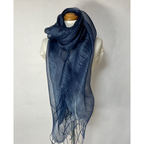 藍染シルクオーガンジーストール はごろも三重織/濃藍