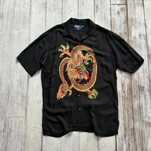 -POLO Ralph Lauren- 90's CLAYTON dragon design rayon shirt .