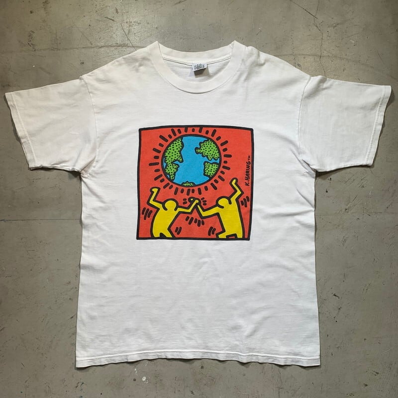 90's Keith Haring キースへリング POP SHOP アートTシャツ EARTH DAY 染み込みプリント ポップアート USA製  Lサイズ 希少 ヴィンテージ BA-1452 RM1871H agito vintage