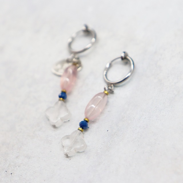 【Blooming Pink Roses】ローズクォーツ×クォーツァイト×ジルコニア イヤリング