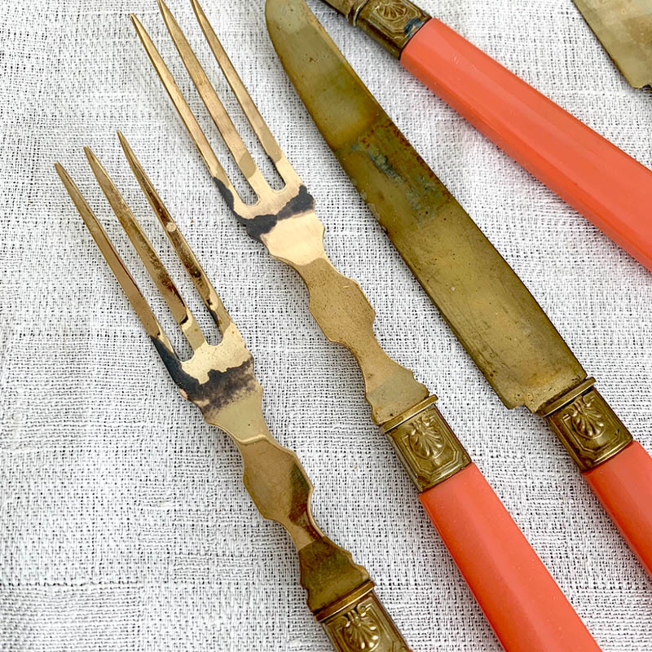 デザート・フルーツ用ナイフ・フォークセット　在庫10セット　ベークライト真鍮　お好きなセット数で 12TWcw24-1,2