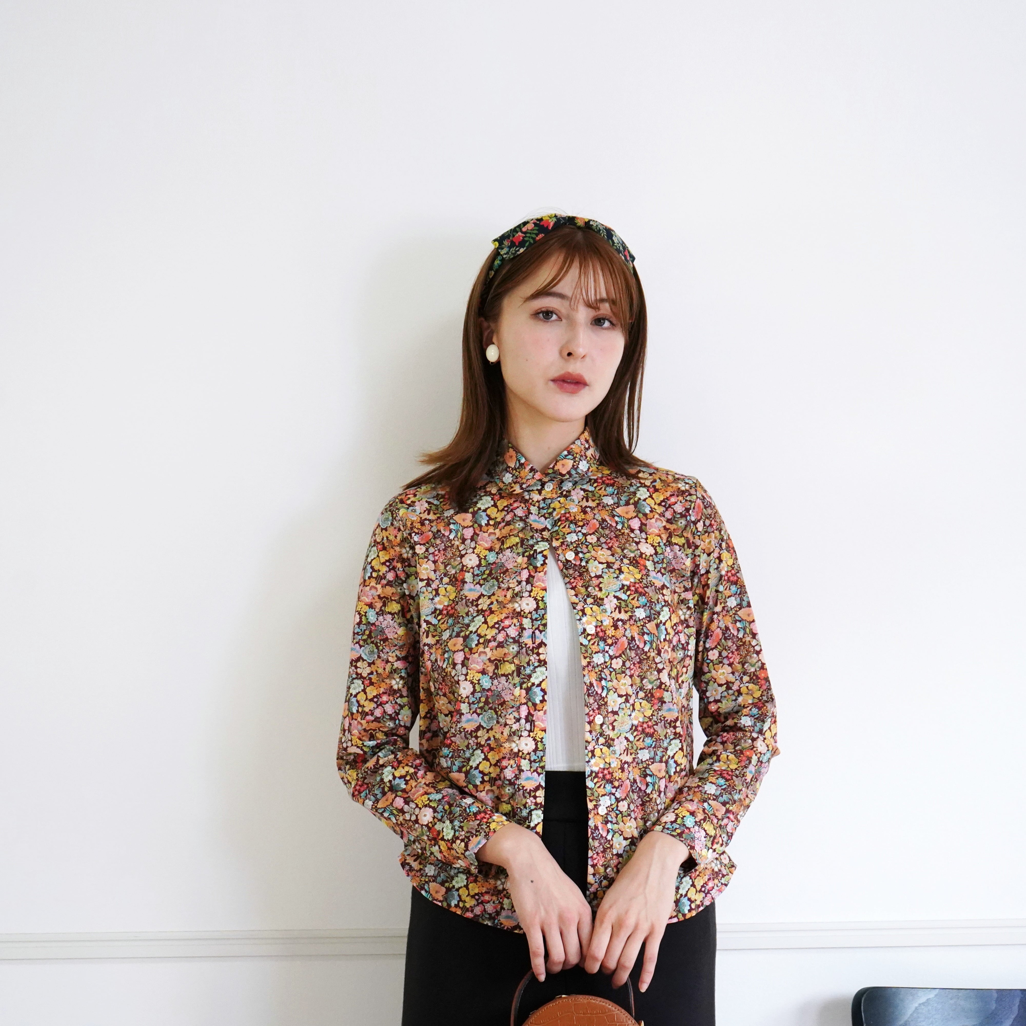 台襟つき丸襟シャツブラウス（リバティ・ブラウン）38 | littlegenne