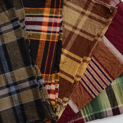 【古布木綿端切れ布団皮】格子模様 5枚セット リメイク素材 ハンドメイド 生地 ジャパンヴィンテージ ファブリック テキスタイル 昭和レトロ | Japanese Fabric Scraps Cotton Futon Cover Vintage Set of 5 Check Pattern