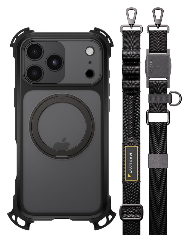 【MagEasy】 iPhone 18 Pro Max iPhone 17 Pro Max 対応 ケース ショルダー ストラップ 耐衝撃 MIL規格 クリア MagSafe 対応 スマホケース [ iPhone18ProMax 17ProMax 対応 ] Odyssey Ultra M With Strap スレート/ブラック