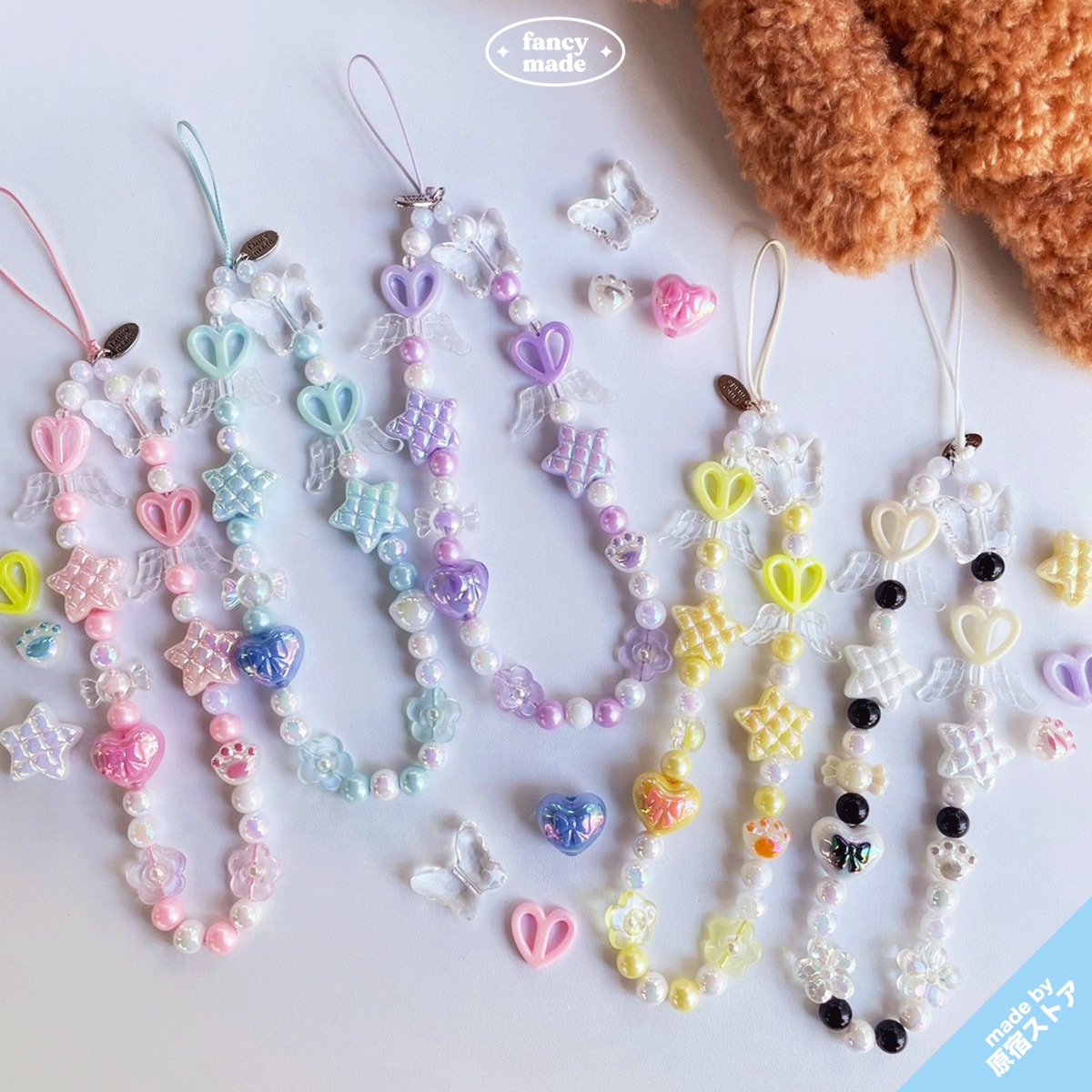 【新品未使用】StringTing 正規品ブルーリボン×ビーズ スマホストラップ 8/18頃発送予定】upbeads アップビーズ スマホストラップ MINI