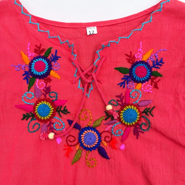 【KIDS】Mexican Embroidery Lace-Up Tops  (Kids 140–150cm前後)