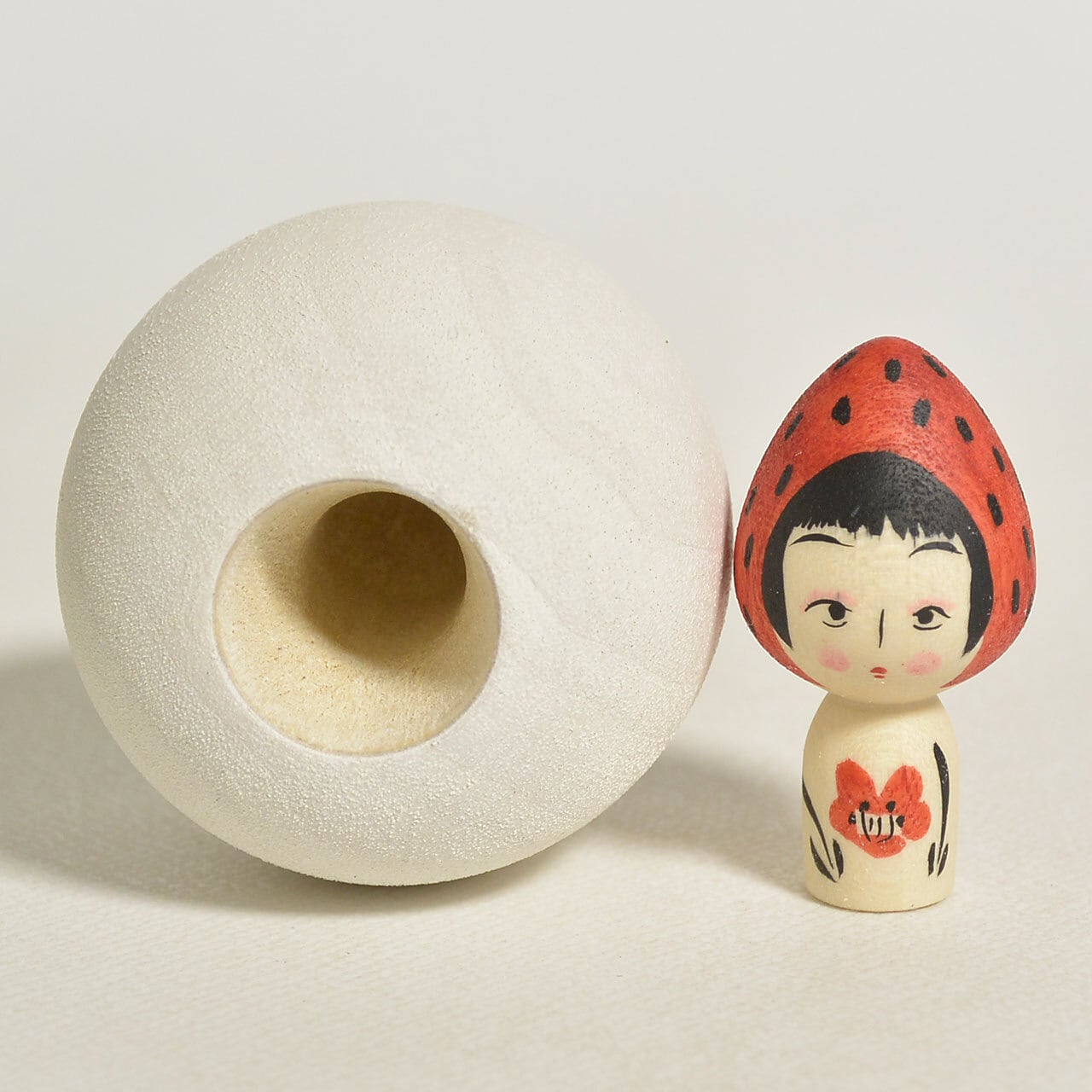 鈴木明工人　いちご大福こけし イチゴ大福ちゃんこけし 約1.5寸 約4.5cm 鈴木明 工人（作並系）#2335
