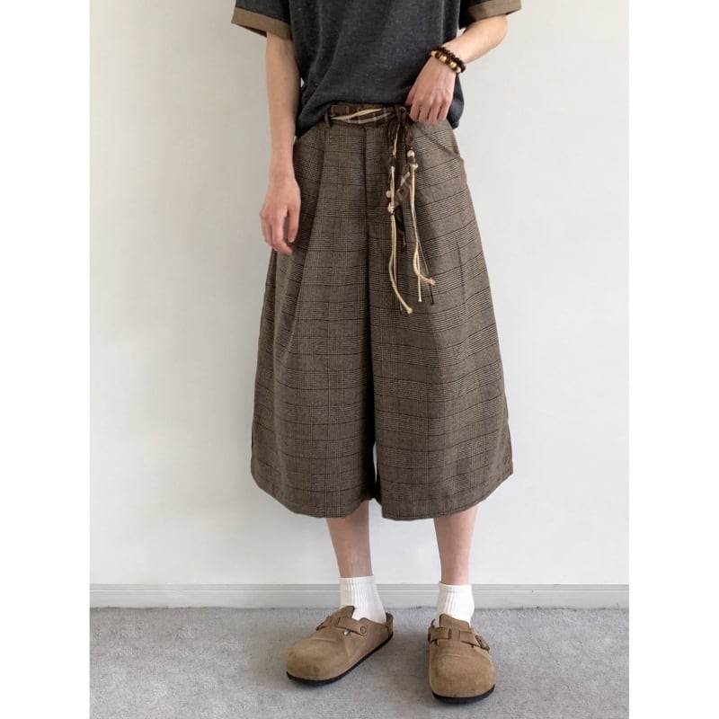 jiwuusユニセックスチェック柄7分丈パンツ