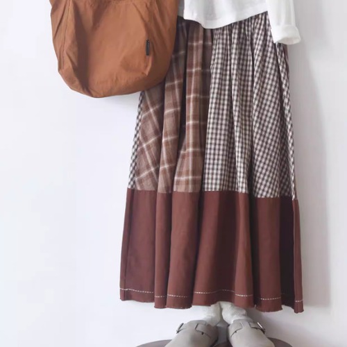 ランダムチェック柄フレアスカート ・9882