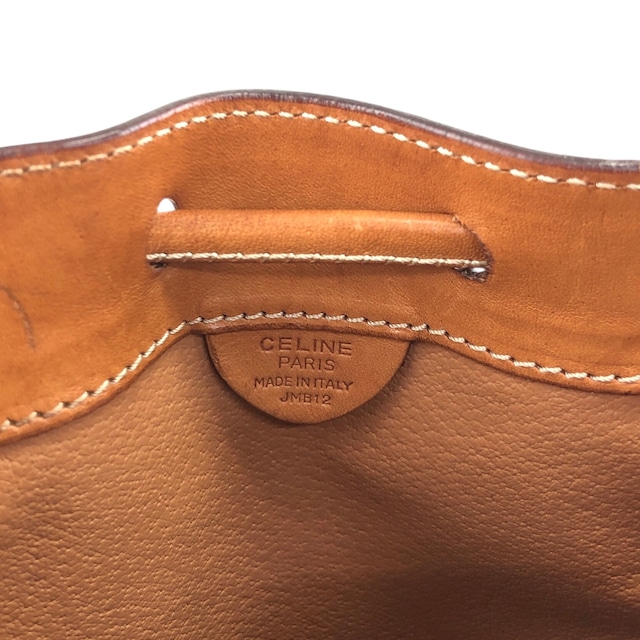 CELINE セリーヌ マカダム ショルダーバッグ ブラウン PVC レザー 巾着 vintage ヴィンテージ オールド tinzim