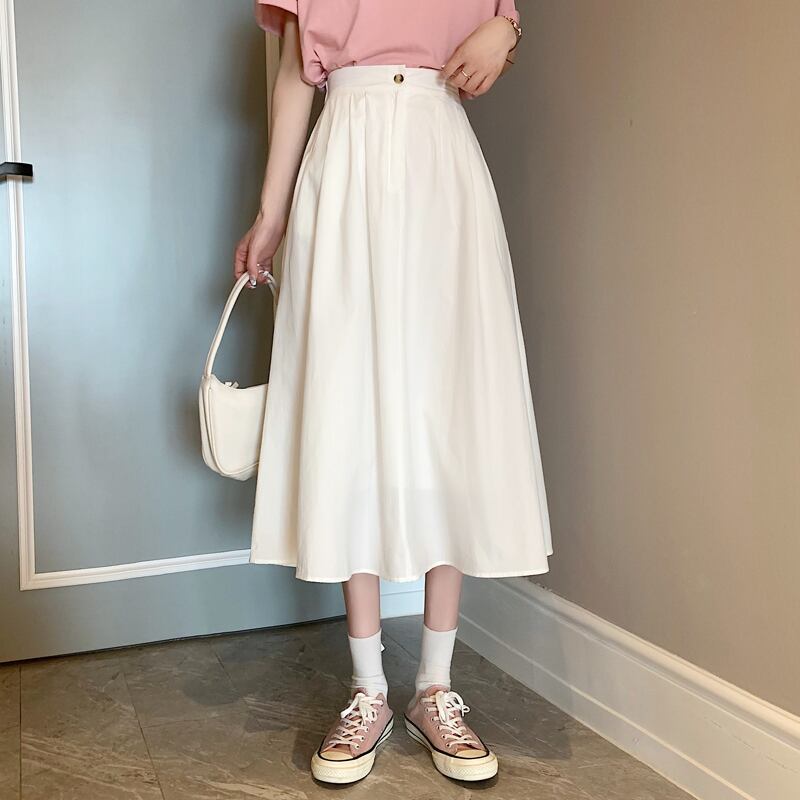 ホワイトスカート Aラインサマーハイウェストロング 夏物 試着室83967864809