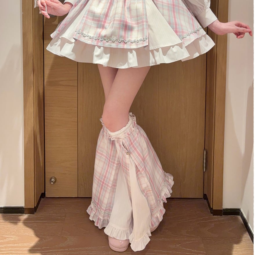 キラキラチェック柄のアイドルステージ チェック柄アイドルレッグカバー|ピンク