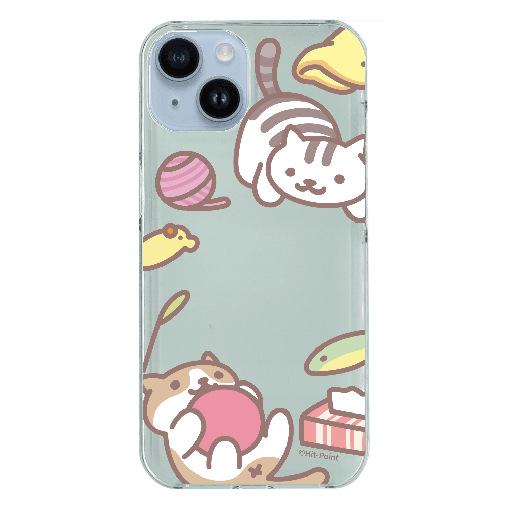 【iPhone 14】【ねこあつめ(ボールあそび)】スマホケース クリアタイプ