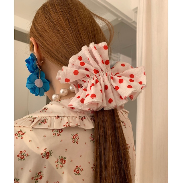 polka dot double layer chouchou【2color】  e1883