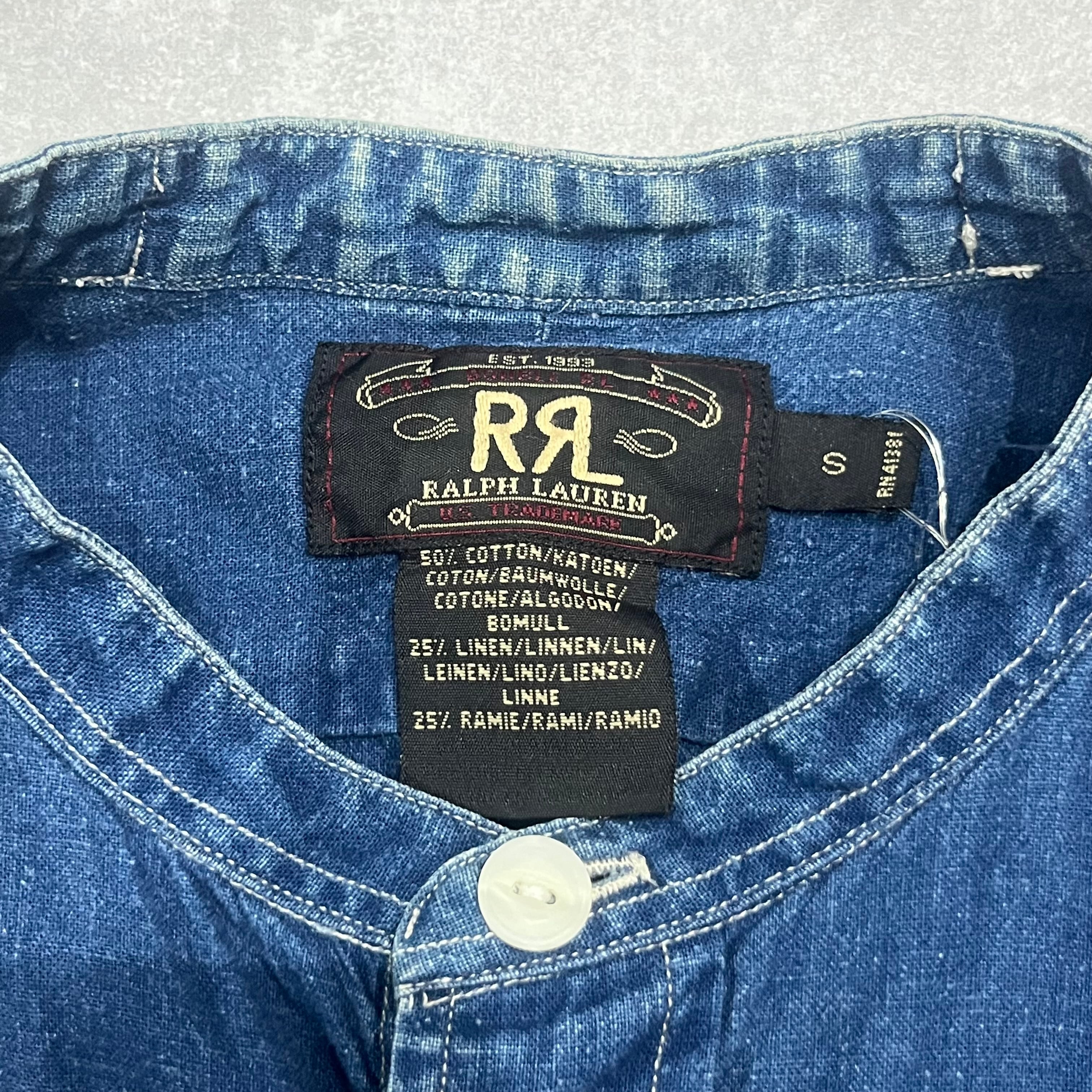 RRL 90s ノーカラーシャツ インディゴリネン 初期 3つ星 アメリカ製