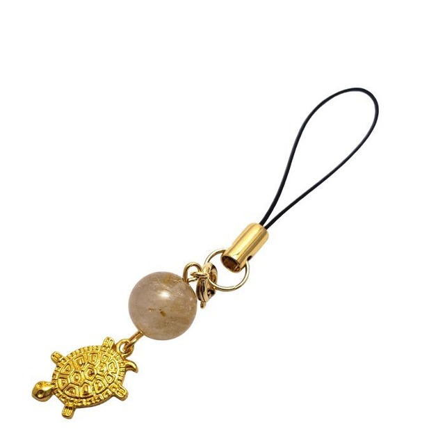 金運 パワーストーン ストラップ ルチルクォーツ 亀 天然石 ゴールド カメ 携帯ストラップ 針水晶 スマホ お守り プレゼント ラッピング無料 メール便 送料無料 誕生日 アクセサリー