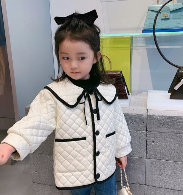 【人気の中綿ジャケット☆かわいい キルティング アウター】 アウター キルティング ジャケット 子供服 子ども 女の子 中綿 コート ジャンパー  ラインストーン フォーマル 襟付き 取り外し可能 ベルベット 暖かい 95cm 100cm 110cm 120cm 130cm 秋冬 送料無料 |  ...