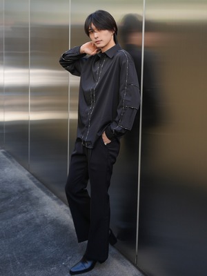 【ALUDE】Mono line stitch shirt(ブラック)