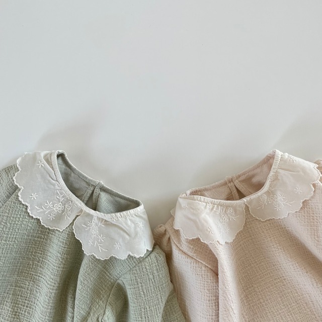 【Last1 light green  L(2-3y) 即納】aosta atelier blouse 23sp (韓国子供服  レースカーラーブラウス)