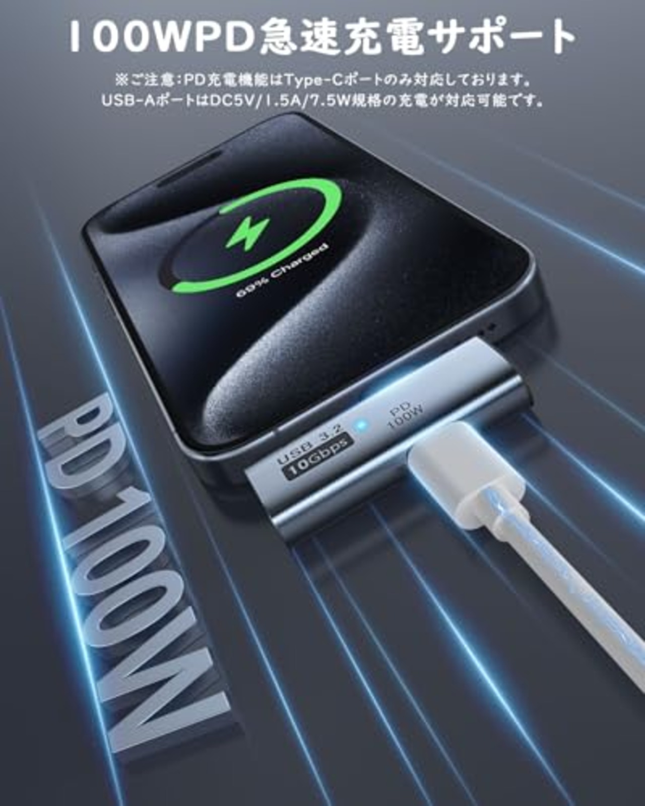 Type-C 変換アダプタ USB-A OTGアダプター タイプC+Aデュアルポート 分岐ポート PD100W急速充電 10Gbps高速データ転送 USB3.2 フラッシュメモリー/ハードディスク/カードリーダ/キーボード/イヤホン/コントローラーなどOTG機能対応 iPhone17/16/15/MacBookPro/PadPro/Switch2などTypeCデバイスに対応 Gray