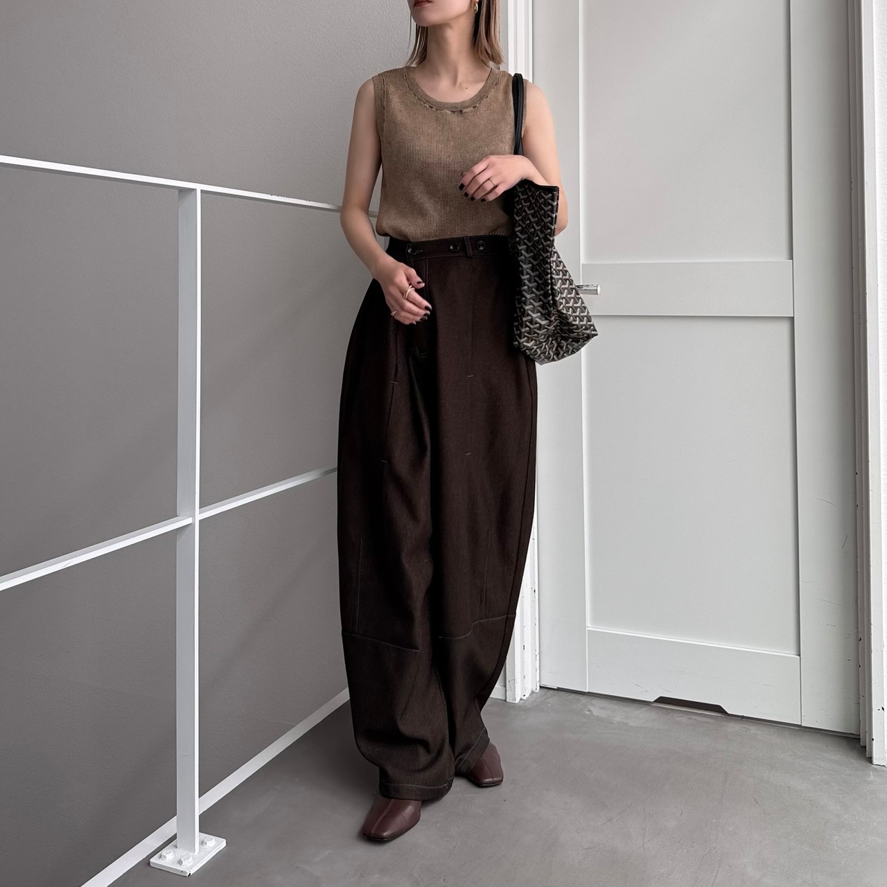 ヴィンテージライクリブtank/キャメル