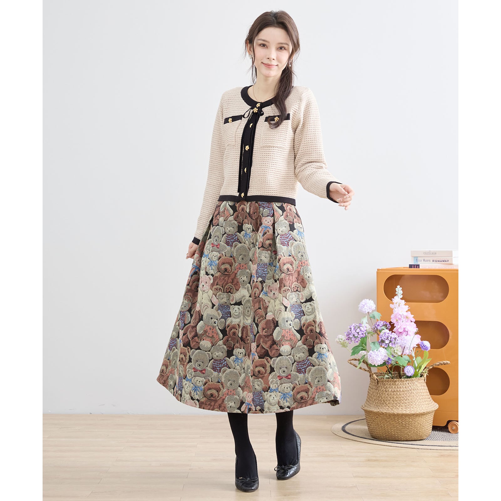 【美品】MILK ビンテージ　スカート　ゴブラン調 M〜L】ベアー柄ゴブラン調プリントスカート(C34-479) | an'nature