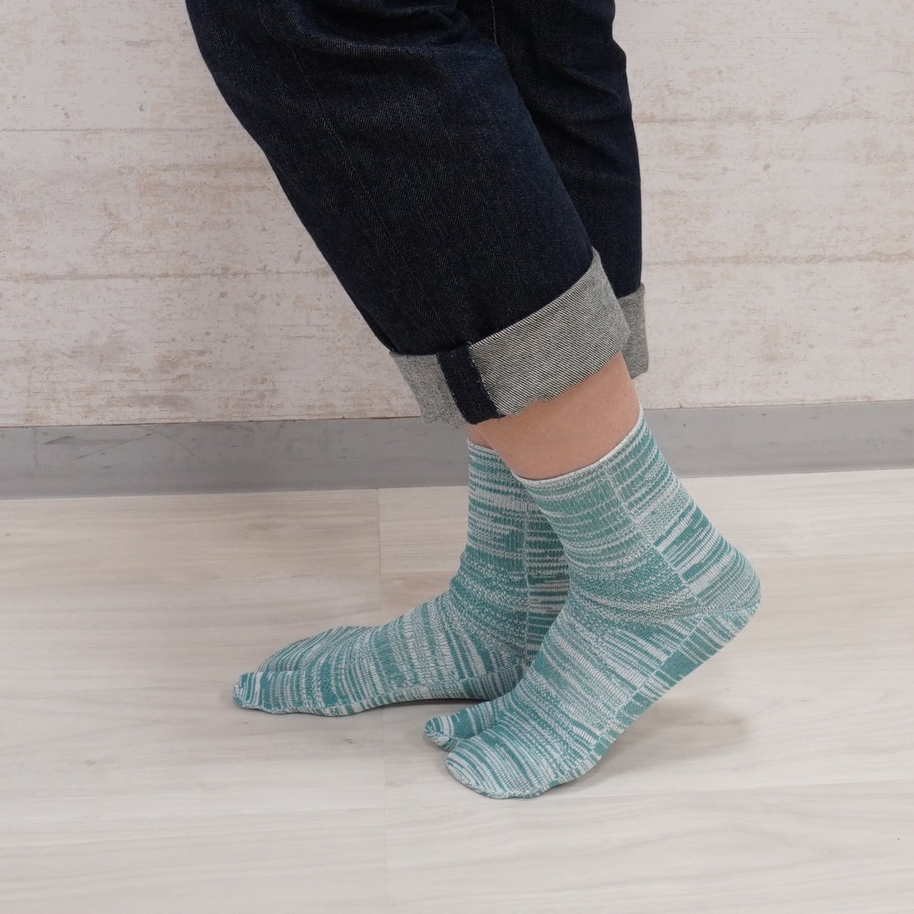 メランジ柄 緑 足袋和紙ソックス レギュラー丈