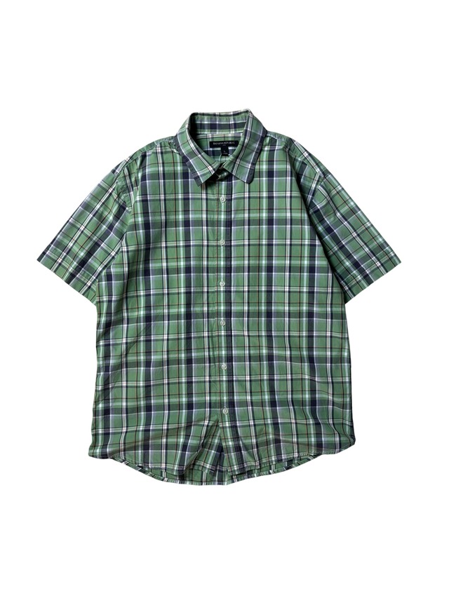 Banana Republic Green Multi Plaid Short Sleeve Button Down Shirt