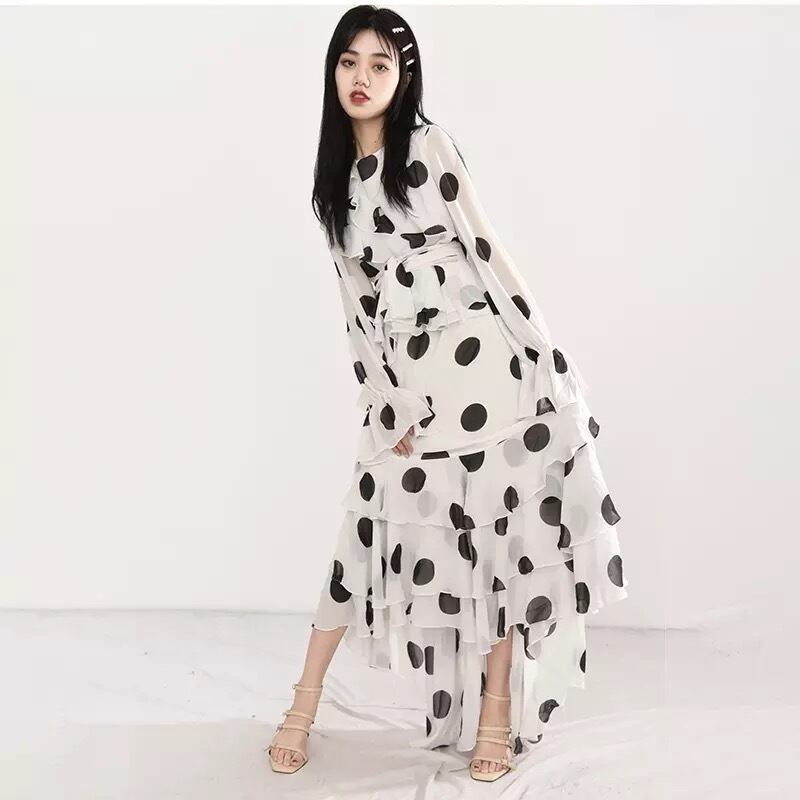 水玉 ドット ワンピース ドレス シフォン 白 | LOVEYsmileSHOP