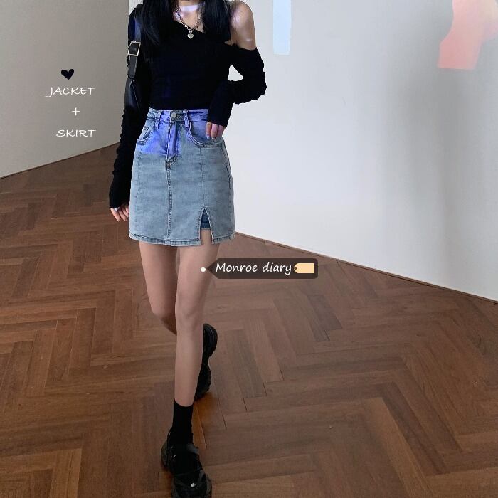 ウェストスカート スプリングショート薄手Aライン 春物 モンロー92653136342