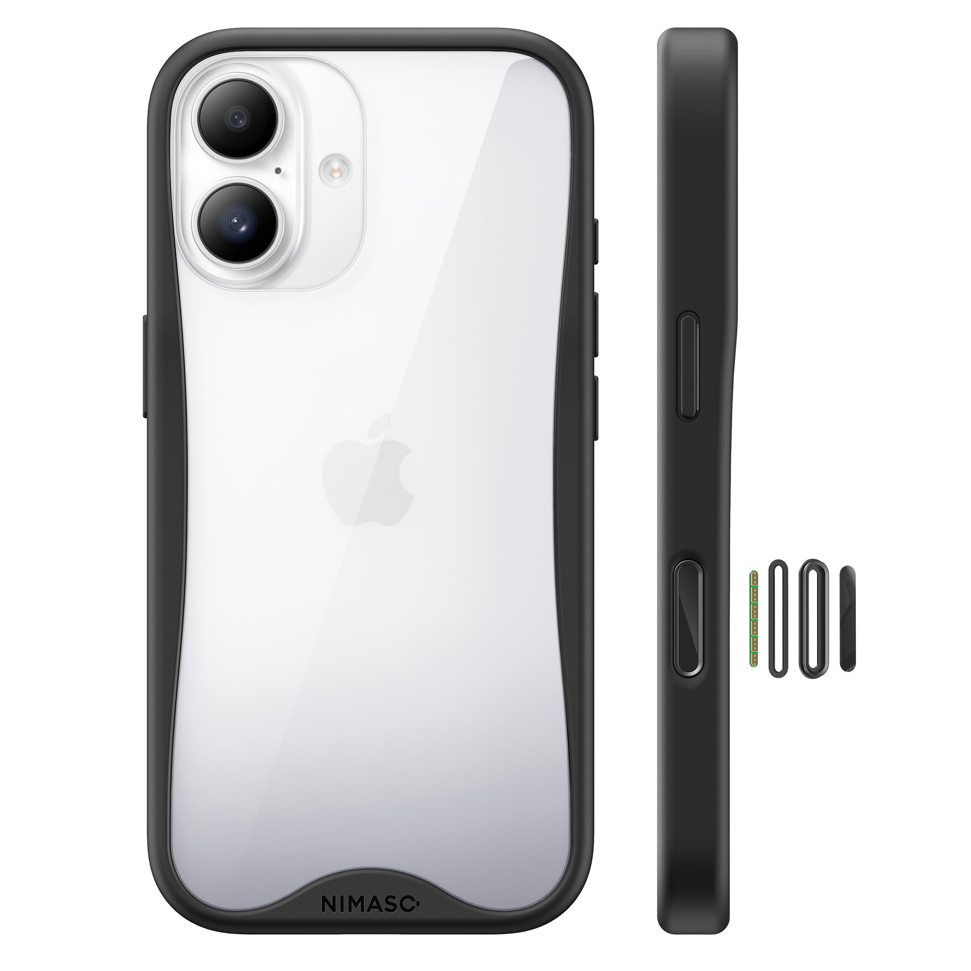 NIMASO iPhone17用 クリア ケース 黄変防止 な握り心地 耐衝撃 ワイヤレス充電対応 縁高設計 ブラック