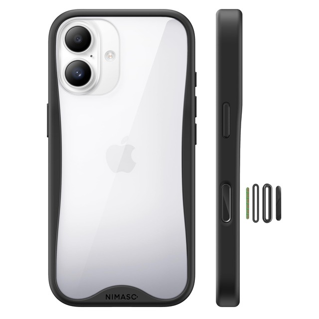 NIMASO iPhone17用 クリア ケース 黄変防止 な握り心地 耐衝撃 ワイヤレス充電対応 縁高設計 ブラック
