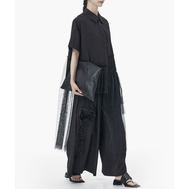 Tulle layered short shirt【3color】 C1038