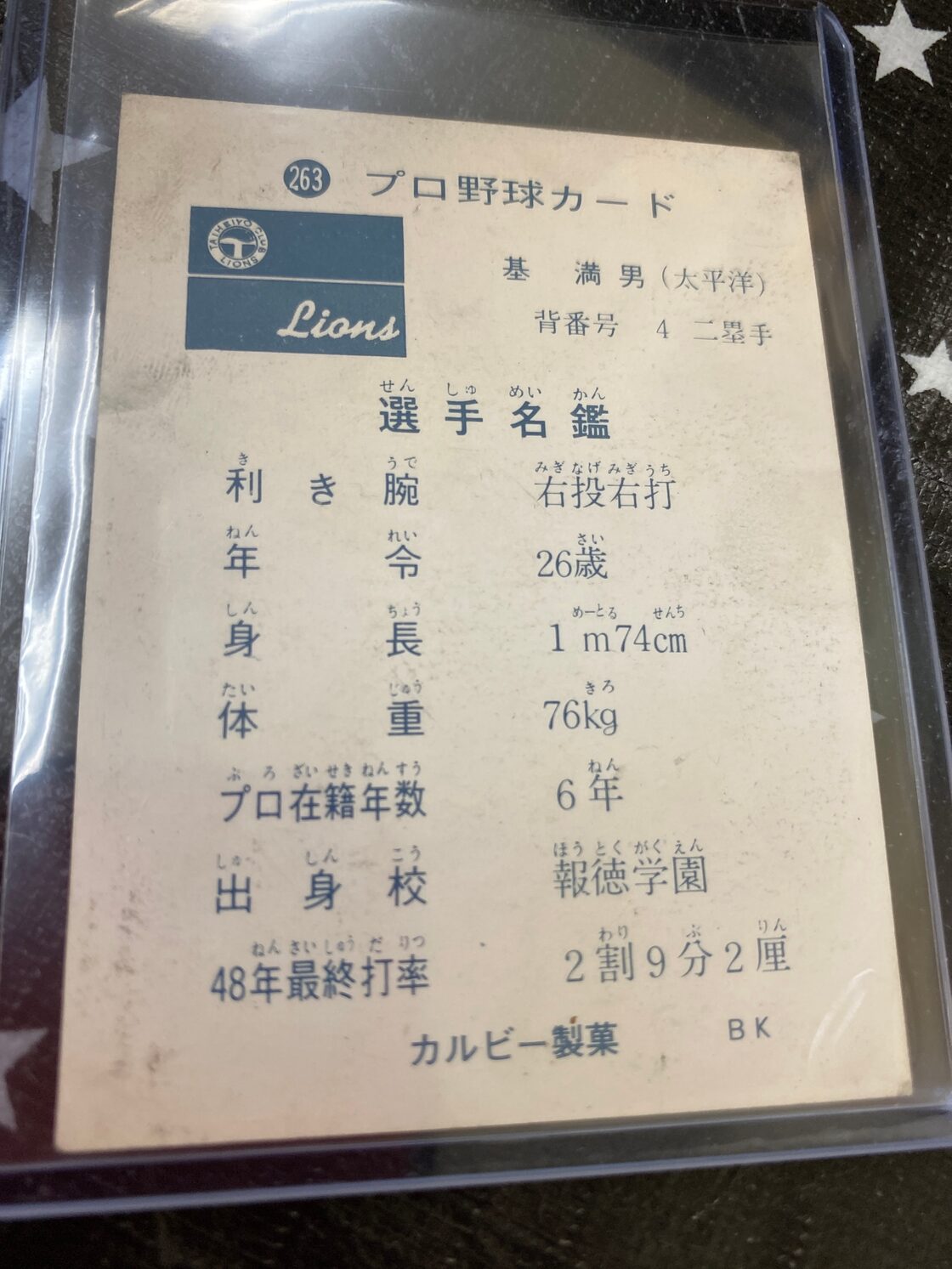 カルビー プロ野球カード 地方限定版 1973 基満男 太平洋クラブ 