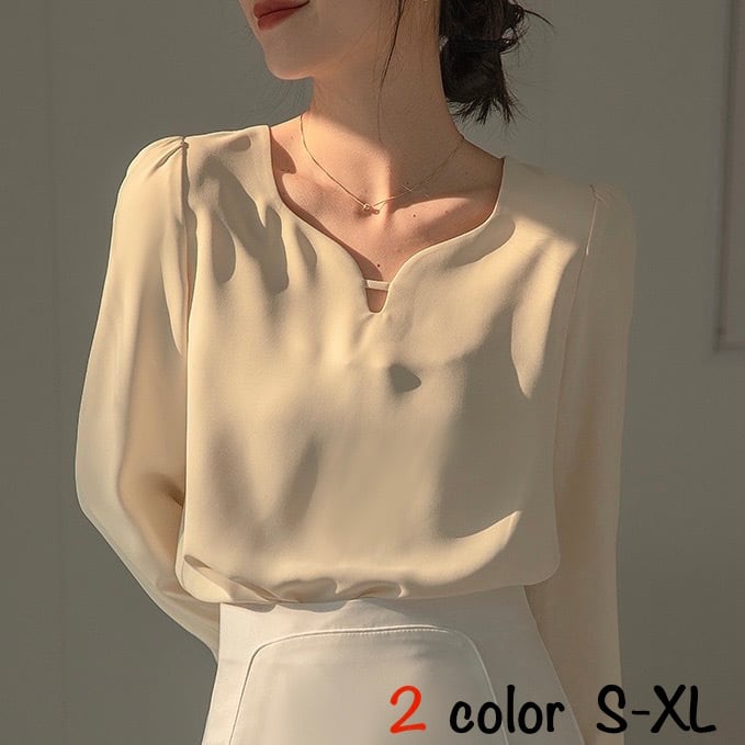 シャツ ブラウス シフォンシャツ シフォン レディース トップス 長袖 Vネック プルオーバー 無地 シンプル スリム レトロ カジュアル きれいめ 上品 清楚 お洒落 普段使い OL 通勤 ビジネス オフィス 普段着 日常使い お出かけ デート 女子会 春 イエロー 黄色 ブラック 黒 S M L XL 20代 30代 大人 大人かっこいい コーデ コーディネート 韓国 ファッション オルチャン お取り寄せ 送料無料 hll-0391