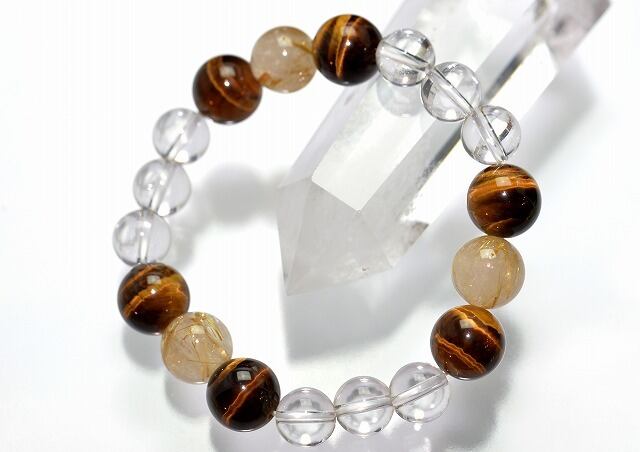 パワーストーンブレス ルチルクォーツ タイガーアイ クリスタル 水晶 天然石 魔除け 金運 財運 事業運 お守り メンズ ストーン 開運 送料無料 幸運 かっこいい 男性用 浄化 スピリチュアル 金運アップ ギフト