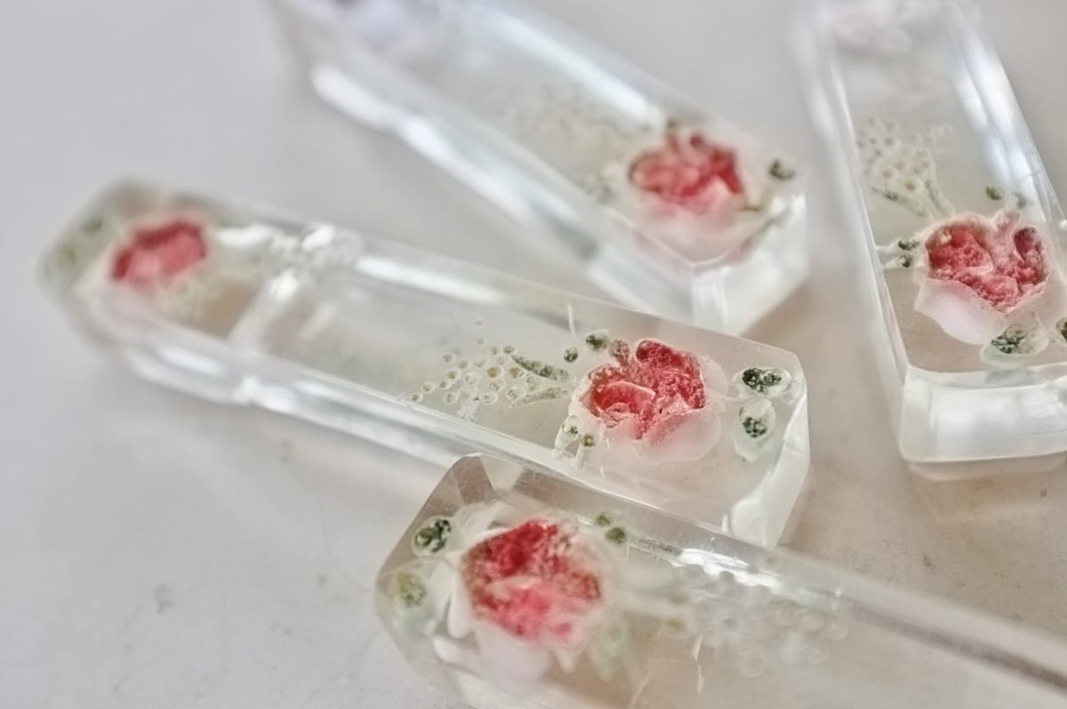 sold 40s フランス 薔薇とルーサイトのカトラリーレスト 40s フランス 透明宇宙と薔薇色薔薇とルーサイトのカトラリーレスト