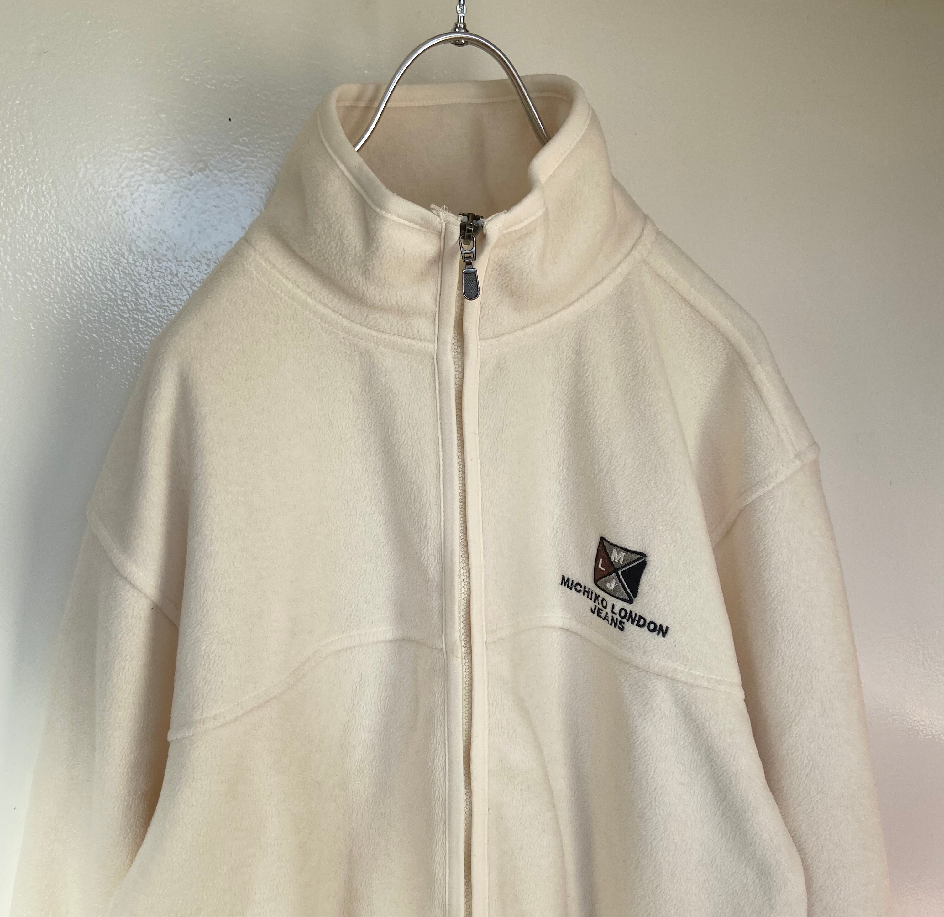 ロンドン 古着 フリースジャケット 刺繍 フルジップ  ホワイトベージュ