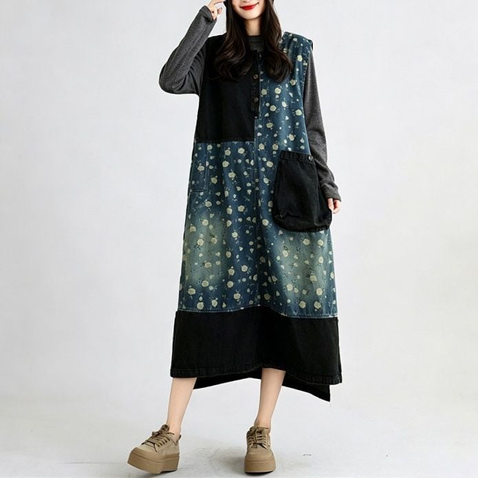 FLORAL PRINT OVERSIZED MIDI A-LINE DRESS M-18519