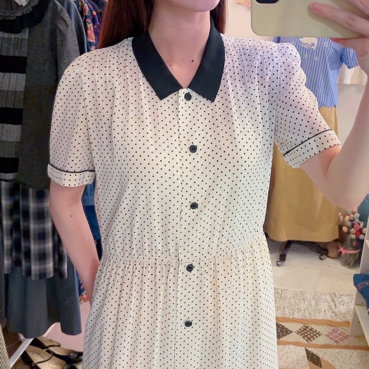 bicolor dot gather one-piece