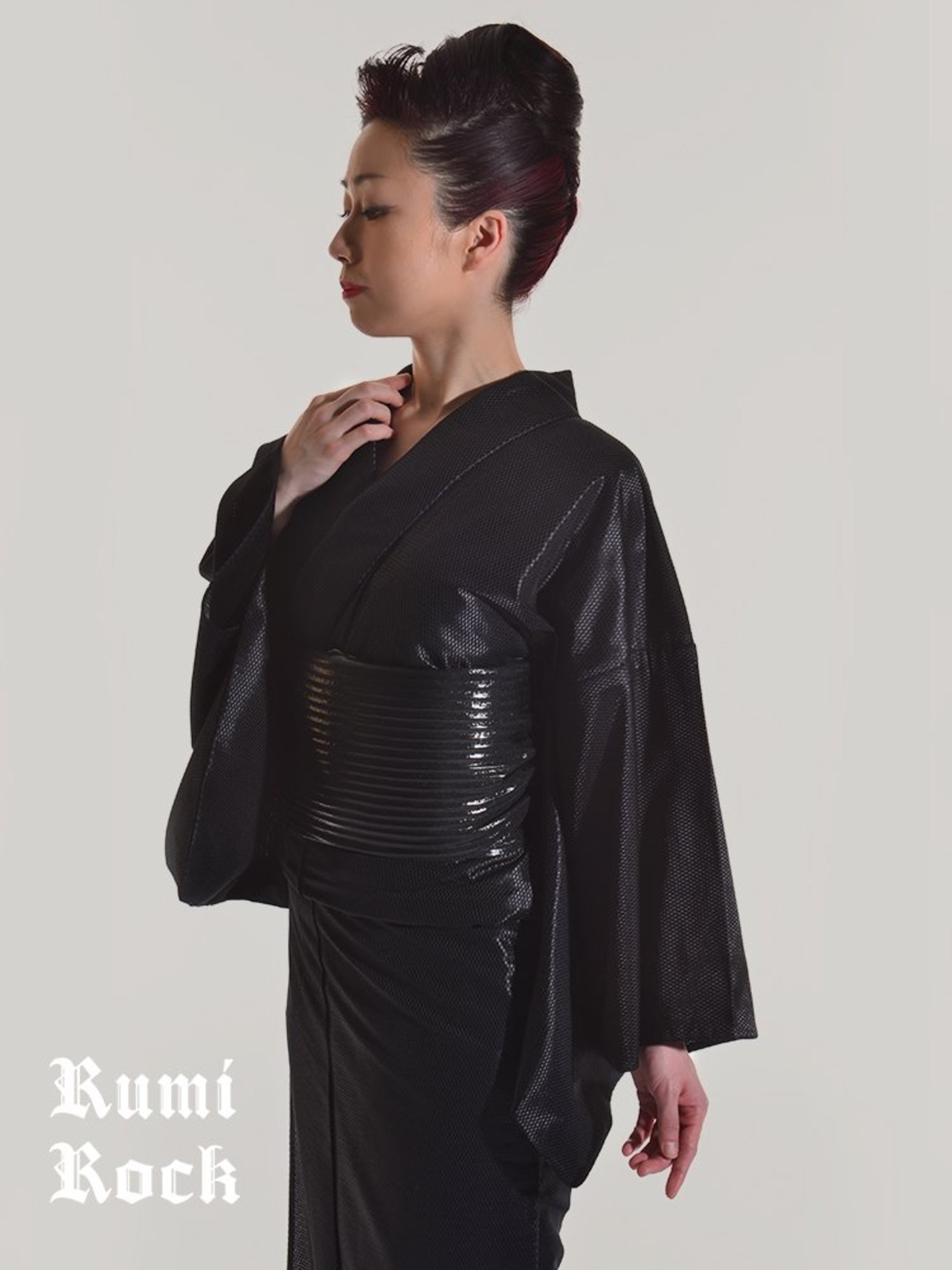 【受注商品】Rumi Rockきもの「バーズアイ」ブラック 　[A148]