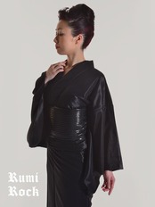 【受注商品】Rumi Rockきもの「バーズアイ」ブラック 　[A148]