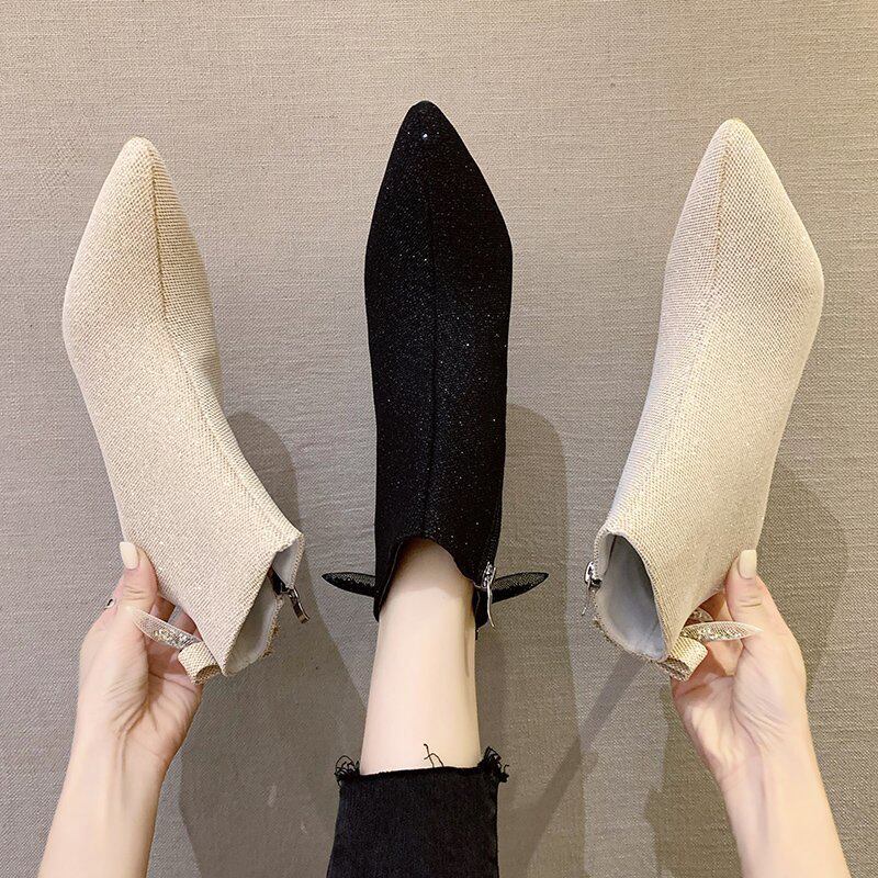 アンクルブーツレディースレッドカジュアルサイドジッパーソリッド カラーヒール ハイヒール 靴 シューズ ソリッドカラー フェイクシューズ21351934108