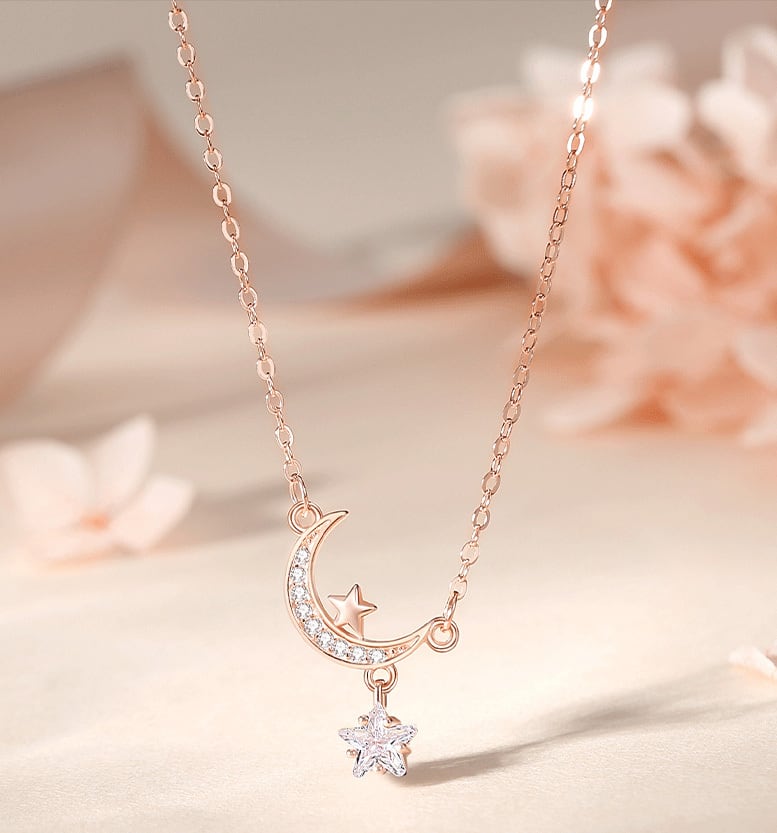 星月 ジルコン ネックレス レディース K18 18金 ジュエリー | Daimaruya