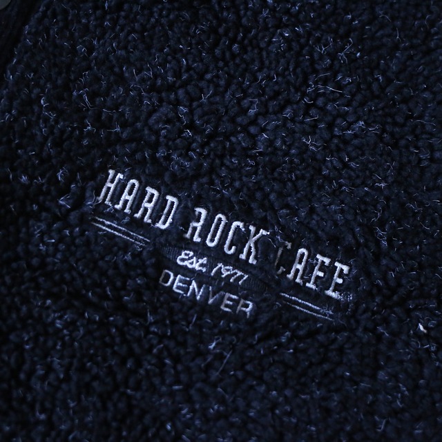 "Hard Rock CAFE" over silhouette half-button boa fleece pullover