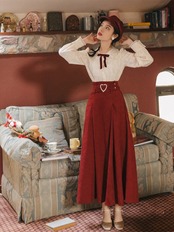 【0210】Heart Skirt Ribbon Long Sleeve 2 Piece Set