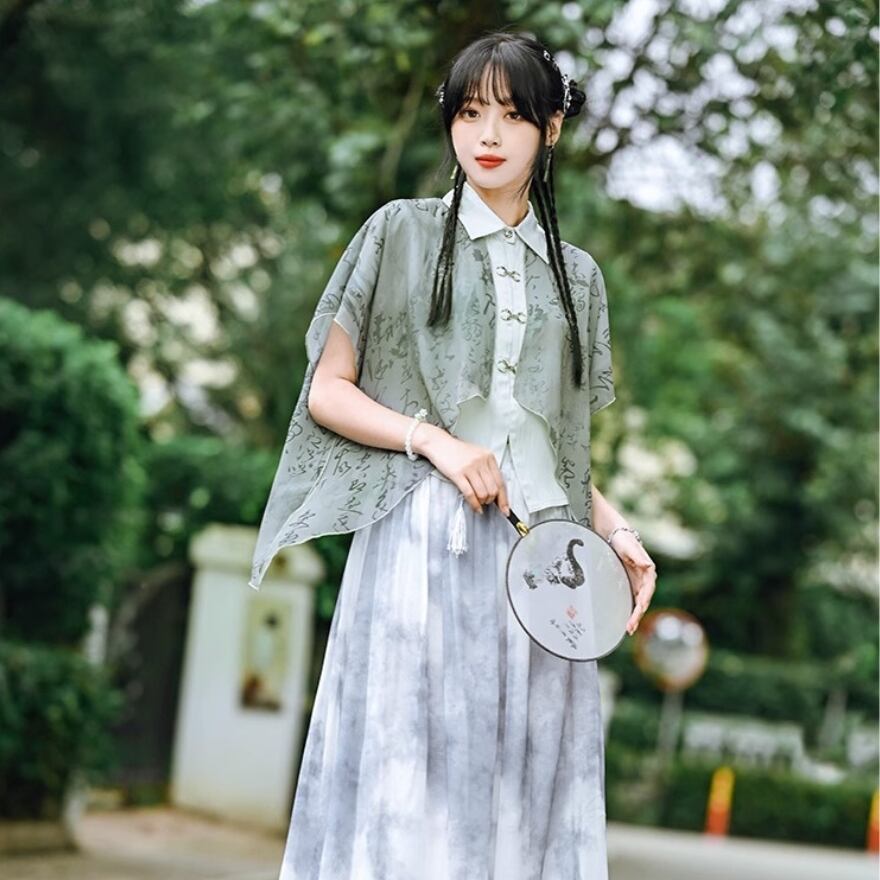 サブカル 服 地雷系 通販 チャイナ風服 チャイナ風服 古怪舎 般若心経 チャイナ風 シフォン 半袖 シャツ レイヤード レトロ闇かわいい量産型