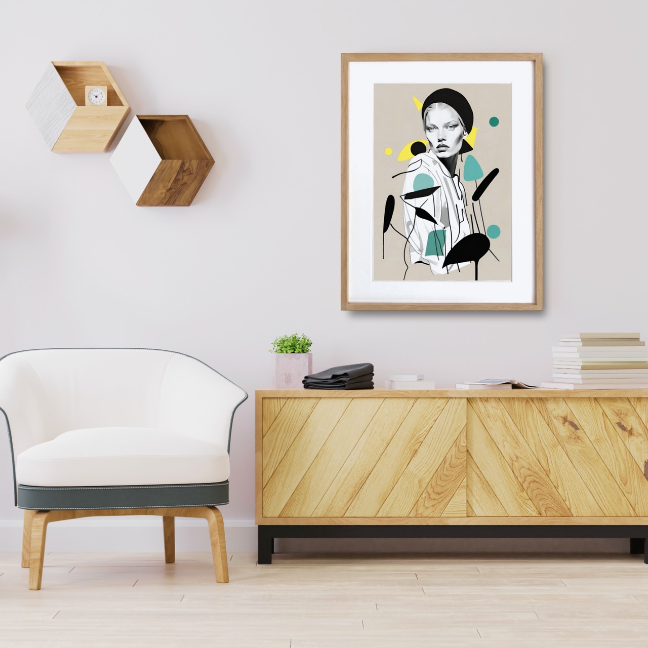 Day dreaming｜北欧モノクロ×繊細カラーの女性シルエットアートポスター｜ミニマル空間を格上げする上品で静かな一枚｜A3ポスター