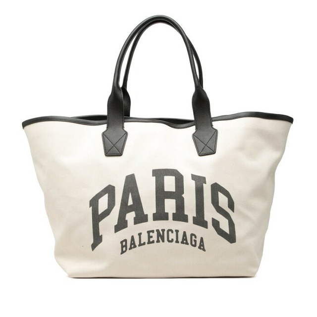バレンシアガ JUMBO TOTE L ジャンボトート ラージ ロゴ トートバッグ 689271 アイボリー ブラック キャンバス レザー レディース BALENCIAGA 【中古】