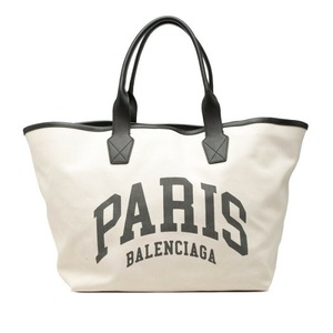 バレンシアガ JUMBO TOTE L ジャンボトート ラージ ロゴ トートバッグ 689271 アイボリー ブラック キャンバス レザー レディース BALENCIAGA 【中古】